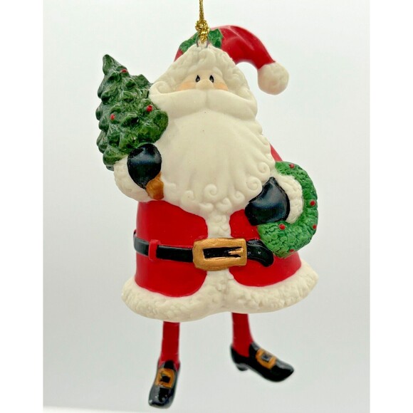 Home Interiors Santa Claus Bell Ornaments Ceramic Dangling Feet Original Box - Picture 13 of 16